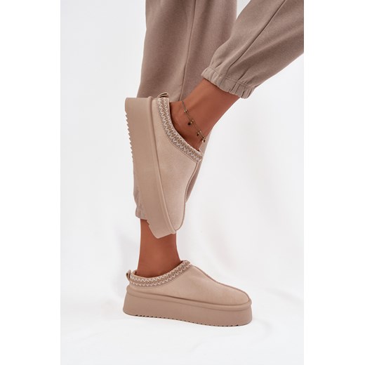 Damskie Śniegowce Na Platformie Haft Jasnobeżowe Pristina ze sklepu ZAZOO w kategorii Śniegowce damskie - zdjęcie 186779109