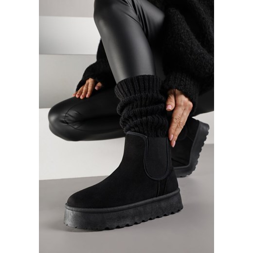Czarne Śniegowce na Grubej Podeszwie w Stylu Sztybletów Avrenna ze sklepu born2be.pl w kategorii Śniegowce damskie - zdjęcie 186779525