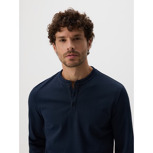 Reserved - Bawełniany longsleeve slim - granatowy Reserved XL Reserved