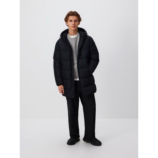 Reserved - Pikowany płaszcz z kapturem - czarny ze sklepu Reserved w kategorii Płaszcze męskie - zdjęcie 186779877