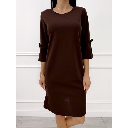 Czekoladowa Klasyczna Sukienka z Rozszerzanym Rękawem ze sklepu ModnaKiecka.pl w kategorii Sukienki - zdjęcie 186781128