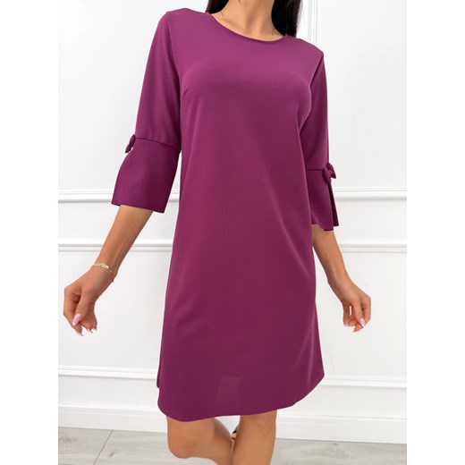 Fioletowa Klasyczna Sukienka z Rozszerzanym Rękawem ze sklepu ModnaKiecka.pl w kategorii Sukienki - zdjęcie 186781136