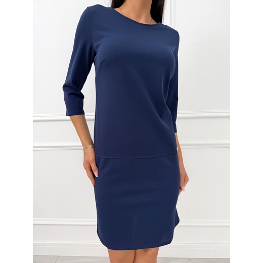 Granatowa Prosta Sukienka ze sklepu ModnaKiecka.pl w kategorii Sukienki - zdjęcie 186781156