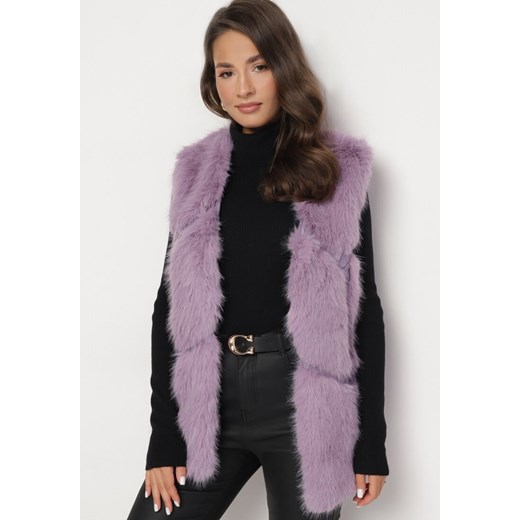 Fioletowa Kamizelka Futrzana z Wstawkami z Ekoskóry Batliewa L born2be.pl