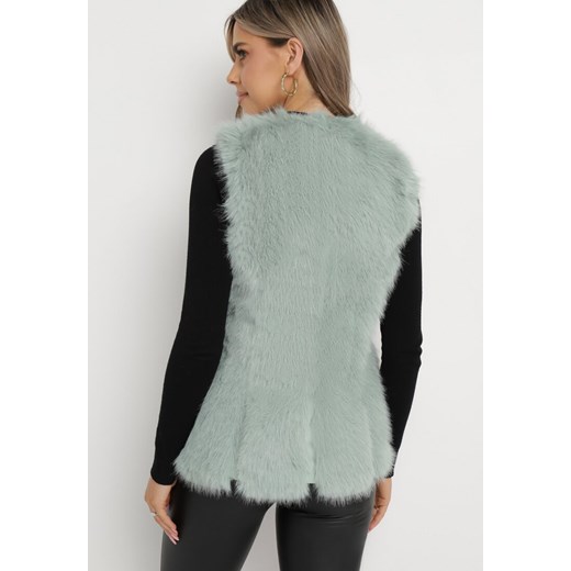 Miętowa Kamizelka Futrzana z Wstawkami z Ekoskóry Batliewa L born2be.pl