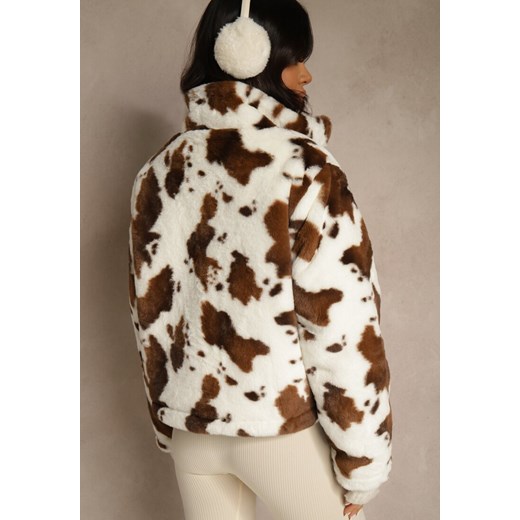 Brązowa Pikowana Kurtka Dwustronna Ozdobiona Łaciatym Futerkiem Mevelliana Renee M renee.pl