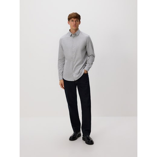 Reserved - Bawełniana koszula slim fit - jasnoszary ze sklepu Reserved w kategorii Koszule męskie - zdjęcie 186782986