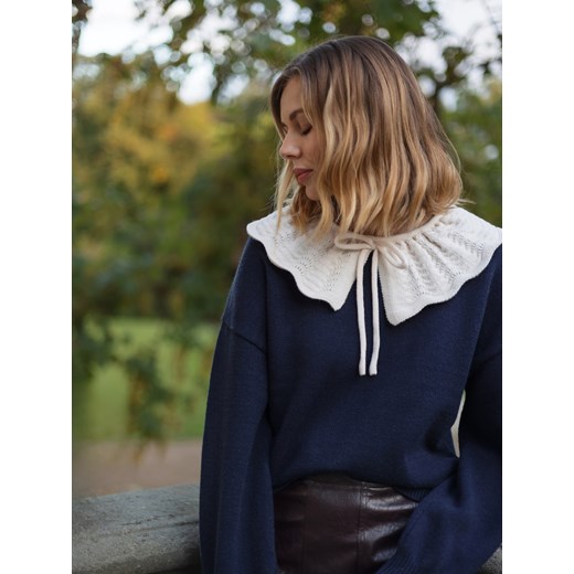 Reserved - Sweter z ozdobnym kołnierzem - granatowy ze sklepu Reserved w kategorii Swetry damskie - zdjęcie 186783286