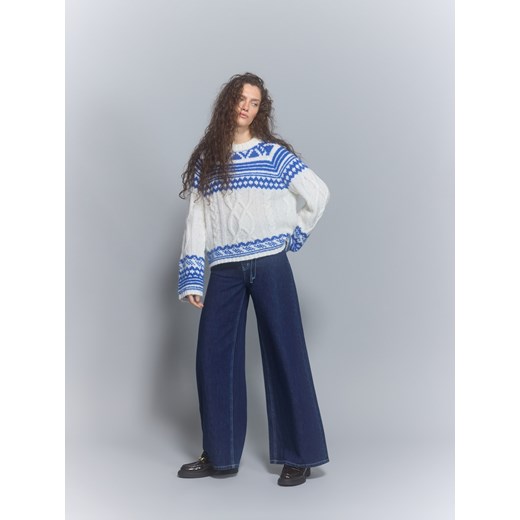 Reserved - Jeansy wide leg z wiązaniem - granatowy ze sklepu Reserved w kategorii Jeansy damskie - zdjęcie 186783388