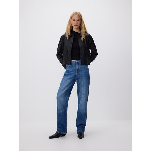 Reserved - Jeansy straight z ozdobnymi aplikacjami - niebieski Reserved 34 Reserved