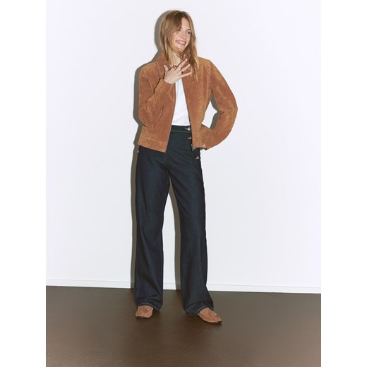 Reserved - Skórzana kurtka - bursztynowy ze sklepu Reserved w kategorii Kurtki damskie - zdjęcie 186783875