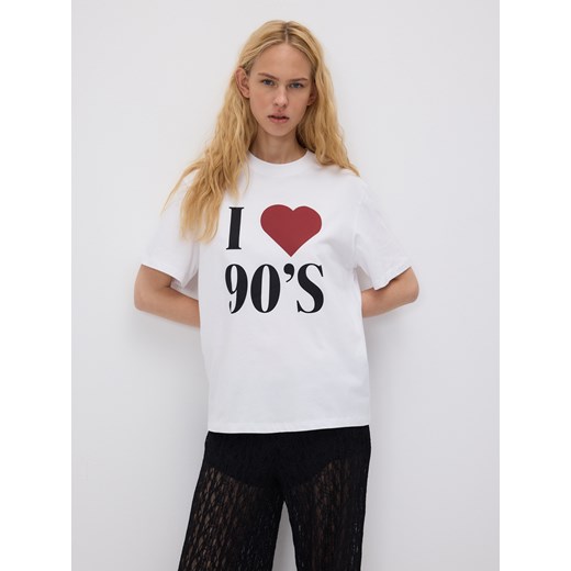 Reserved - T-shirt z nadrukiem - biały ze sklepu Reserved w kategorii Bluzki damskie - zdjęcie 186783925