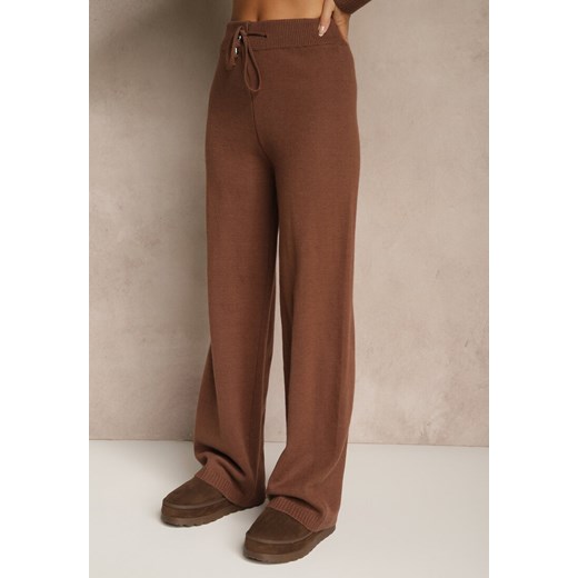 Brązowy Komplet z Dzianiny z Wełną Pasiasty Sweter i Spodnie Ralleia Renee ONE SIZE renee.pl