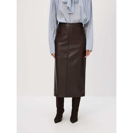 Reserved - Spódnica midi z rozcięciem - brązowy ze sklepu Reserved w kategorii Spódnice - zdjęcie 186785786