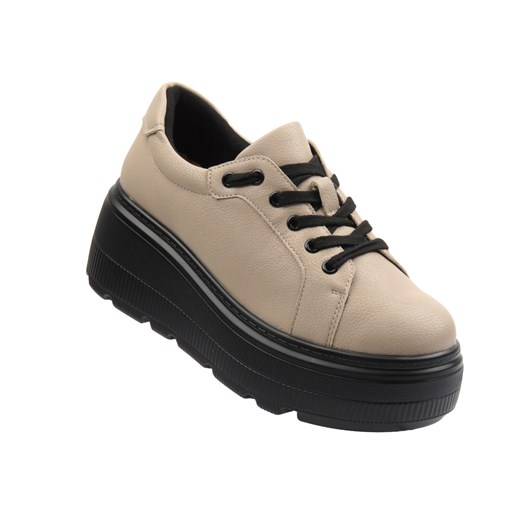 Skórzane sneakersy damskie khaki Cambell 25-19374 ze sklepu ulubioneobuwie w kategorii Półbuty damskie - zdjęcie 186786039