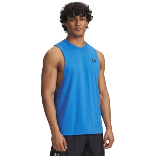 Męski top treningowy Under Armour UA LEFT CHEST CUT OFF TANK - niebieski ze sklepu Sportstylestory.com w kategorii T-shirty męskie - zdjęcie 186786118