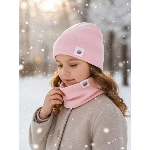 Sinsay - Prążkowana czapka z kominem i ozdobną naszywką - różowy Sinsay M Sinsay