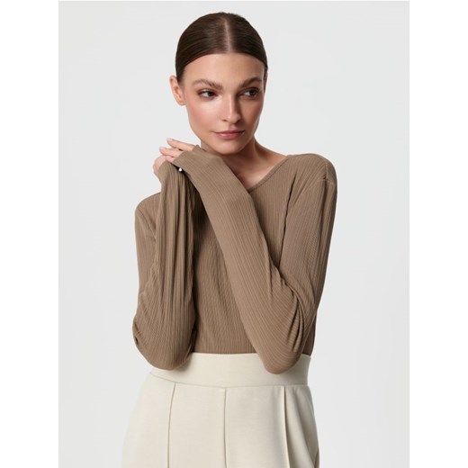 Sinsay - Bluzka w prążki - beżowy Sinsay S Sinsay