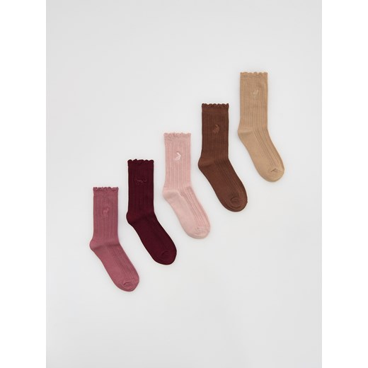 Reserved - Długie skarpetki z haftem 5 pack - brązowy ze sklepu Reserved w kategorii Skarpetki damskie - zdjęcie 186787958