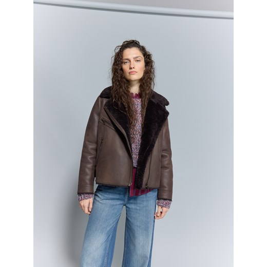 Reserved - Kożuch z imitacji skóry - ciemnobrązowy ze sklepu Reserved w kategorii Kożuchy - zdjęcie 186787995