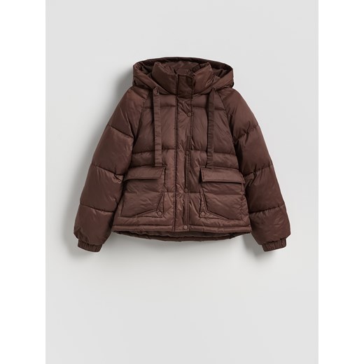 Reserved - Pikowana kurtka z kapturem - ciemnobrązowy ze sklepu Reserved w kategorii Kurtki damskie - zdjęcie 186788047