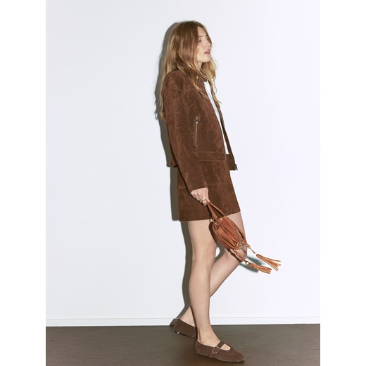 Reserved - Skórzana kurtka na zamek - brązowy ze sklepu Reserved w kategorii Kurtki damskie - zdjęcie 186788066