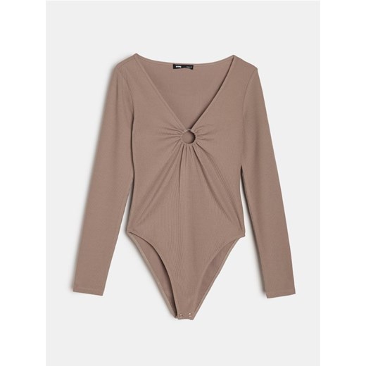 Sinsay - Body z dekoracyjnym dekoltem - beżowy ze sklepu Sinsay w kategorii Body damskie - zdjęcie 186788416