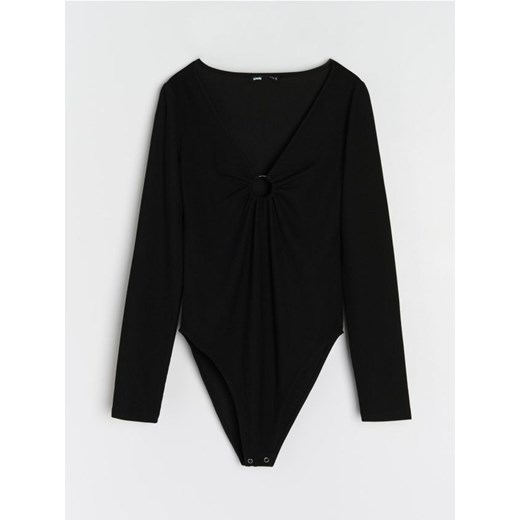 Sinsay - Body z dekoracyjnym dekoltem - czarny ze sklepu Sinsay w kategorii Body damskie - zdjęcie 186788417