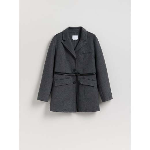 Reserved - Marynarka oversize z wełną - ciemnoszary ze sklepu Reserved w kategorii Marynarki damskie - zdjęcie 186790708