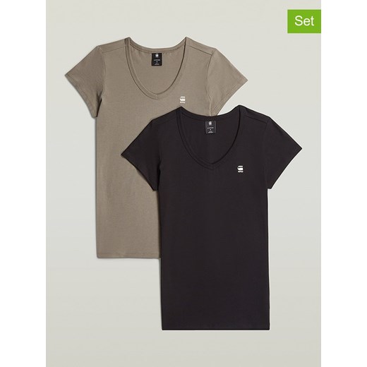 G-Star Koszulki (2 szt.) w kolorze khaki i czarnym ze sklepu Limango Polska w kategorii Bluzki damskie - zdjęcie 186791449