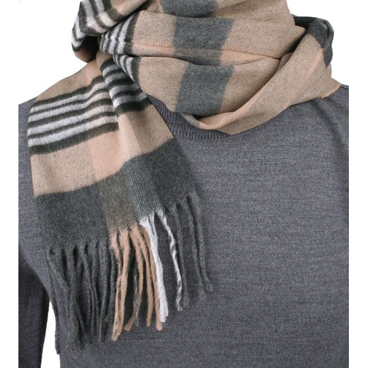 Szalik Męski V. Fraas - Cashmink - Szarości i Beże, Krata SZAAKR1287 V. Fraas JegoSzafa.pl