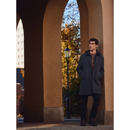 Reserved - Płaszcz z dodatkiem wełny - ciemnoszary ze sklepu Reserved w kategorii Płaszcze męskie - zdjęcie 186792768