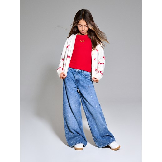 Sinsay - Prążkowana koszulka z haftem - czerwony Sinsay 146 (10-11 l) Sinsay