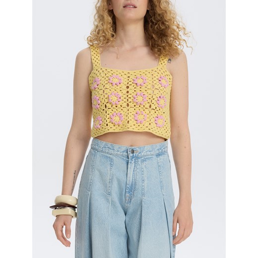 Reserved - Dzianinowy top na ramiączkach - jasnożółty ze sklepu Reserved w kategorii Bluzki damskie - zdjęcie 186798199