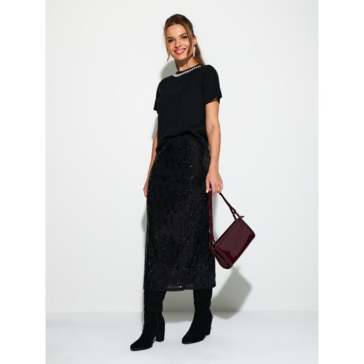 Sinsay - Koszulka z ozdobnymi cekinami - czarny Sinsay M Sinsay