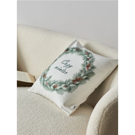 Sinsay - Zimowa poszewka na poduszkę z motywem wieńca i napisem - kremowy ze sklepu Sinsay w kategorii Poszewki na poduszki - zdjęcie 186799316