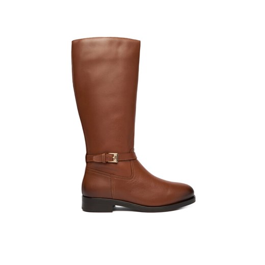 Kozaki Tommy Hilfiger Th Buckle Riding Lthr Long Boot FW0FW08873 Brązowy ze sklepu eobuwie.pl w kategorii Kozaki damskie - zdjęcie 186799396