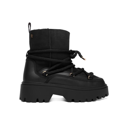 Śniegowce Tommy Hilfiger Real Shearling Laceup Snowboot FW0FW08996 Czarny ze sklepu eobuwie.pl w kategorii Śniegowce damskie - zdjęcie 186799409