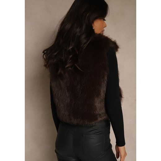 Brązowa Futerkowa Kamizelka z Kołnierzem i Kieszeniami Nenessa Renee S renee.pl