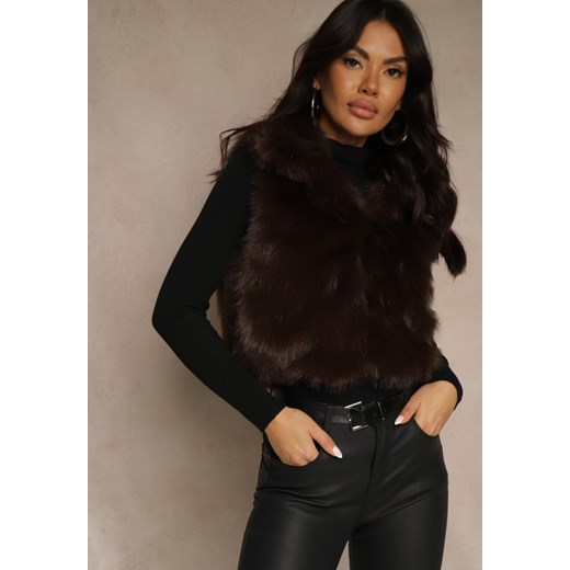 Brązowa Futerkowa Kamizelka z Kołnierzem i Kieszeniami Nenessa Renee S renee.pl