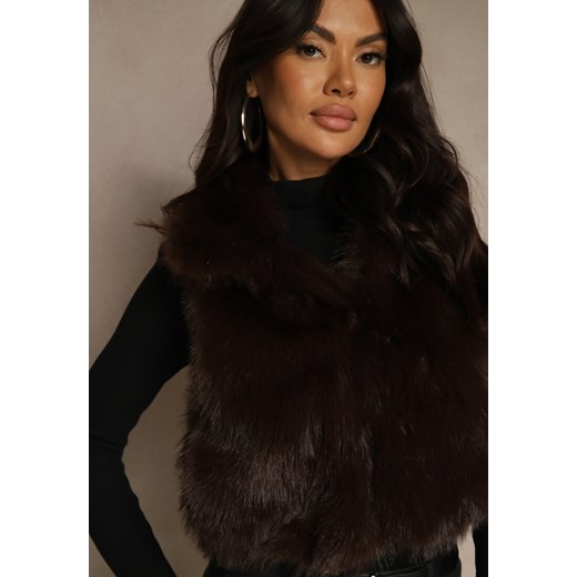 Brązowa Futerkowa Kamizelka z Kołnierzem i Kieszeniami Nenessa Renee XS renee.pl
