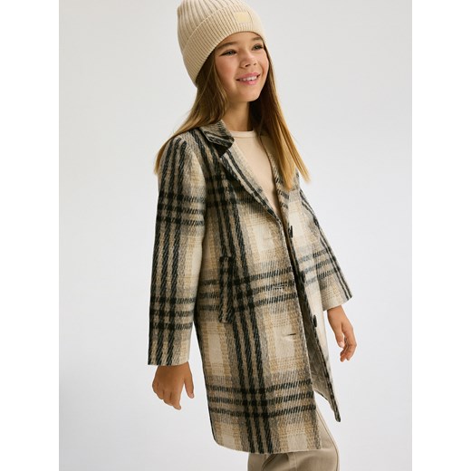 Reserved - Jednorzędowy płaszcz z domieszką wełny - beżowy ze sklepu Reserved w kategorii Płaszcze dziewczęce - zdjęcie 186801046