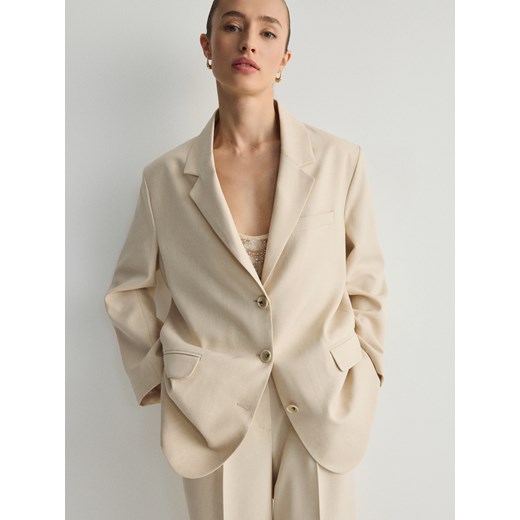 Reserved - Jednorzędowa marynarka oversize - beżowy ze sklepu Reserved w kategorii Marynarki damskie - zdjęcie 186803087