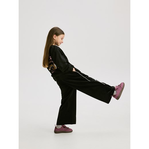 Reserved - Welurowe spodnie z szerokimi nogawkami - czarny ze sklepu Reserved w kategorii Spodnie dziewczęce - zdjęcie 186803467