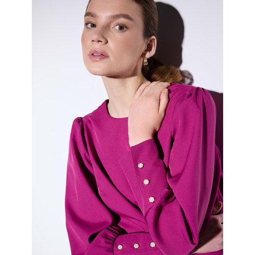 Mohito - Różowa bluzka z bufiastym rękawem - fioletowy ze sklepu Mohito w kategorii Bluzki damskie - zdjęcie 186804056