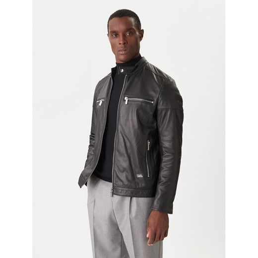KARL LAGERFELD Kurtka skórzana 555022 554421 Czarny Slim Fit ze sklepu MODIVO w kategorii Kurtki męskie - zdjęcie 186806219
