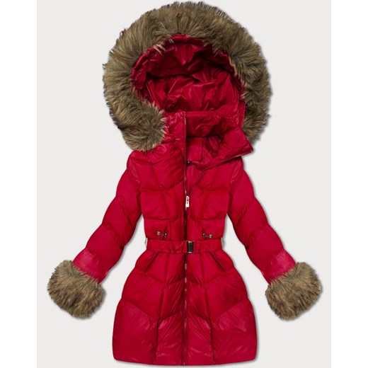 Pikowana przejściowa kurtka damska z futerkiem J Style ciemny czerwony (5M3357-1) ze sklepu goodlookin.pl w kategorii Kurtki damskie - zdjęcie 186809176