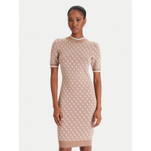 Guess Sukienka dzianinowa W3YK39 Z37K0 Beżowy Regular Fit ze sklepu MODIVO w kategorii Sukienki - zdjęcie 186811079