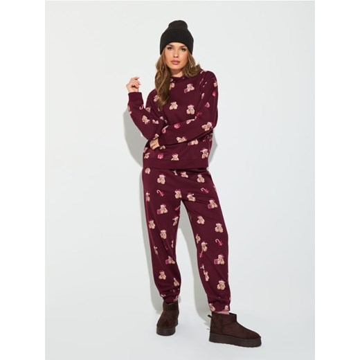 Sinsay - Spodnie jogger ze wzorem - bordowy - id: 657FJ-83X - marki Sinsay - 186812506 Sinsay - Spodnie jogger ze wzorem - bordowy ze sklepu Sinsay w kategorii Spodnie damskie - zdjęcie 186812506