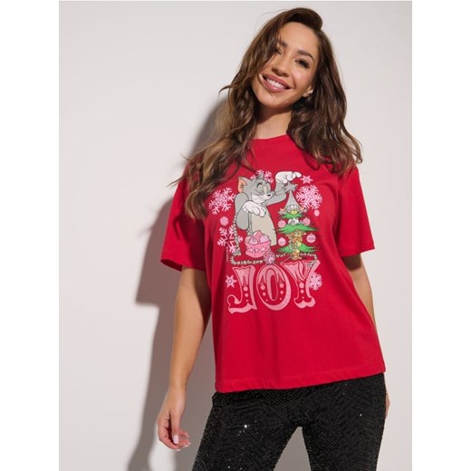 Sinsay - Koszulka z motywem świątecznym Tom and Jerry - czerwony - id: 774EU-33X - marki Sinsay - 186812509 Sinsay - Koszulka z motywem świątecznym Tom and Jerry - czerwony ze sklepu Sinsay w kategorii Bluzki damskie - zdjęcie 186812509